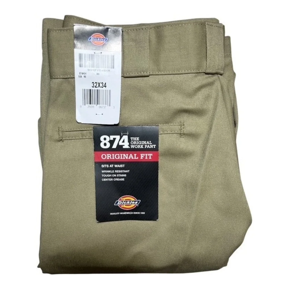 Dickies Mens Sz 32x34 Original Fit Work Pants 874 Khaki Wrinkle Resistant-2117